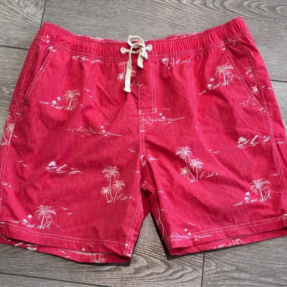 Johnnie-O Swim Trunks Mens Large Malibu Red Palm Tree Tropical Board Shorts NEW